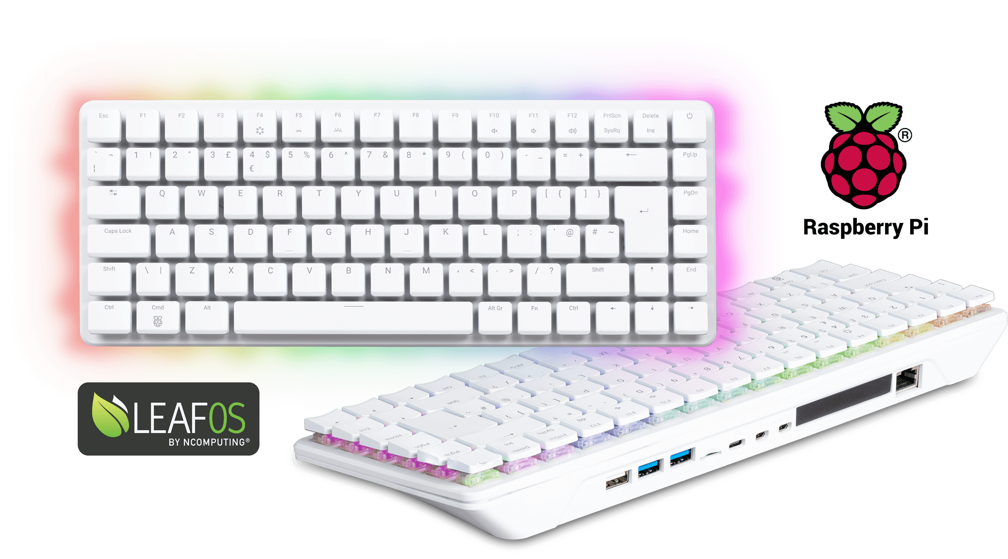 Raspberry Pi 500+ all-in-one keyboard with LEAF OS